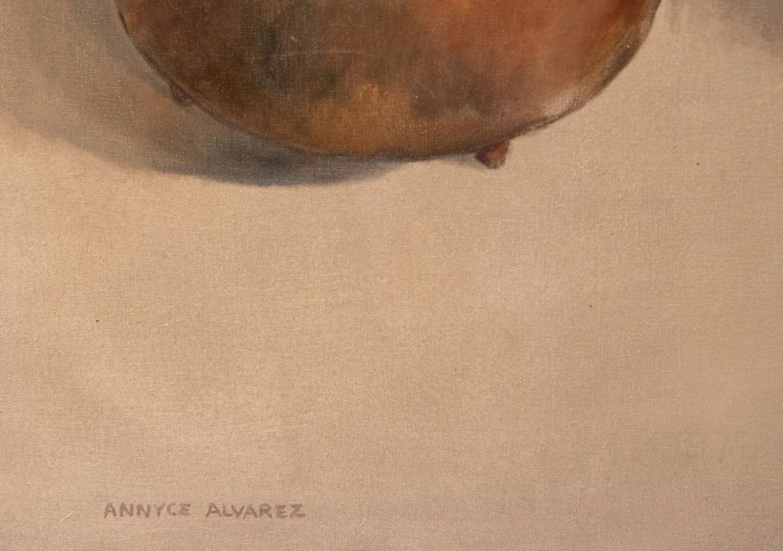 Mid 20th Century Large 54" Original Signed Annyce Alvarez "Still Life With Fruit and Potted Plant" O - 5