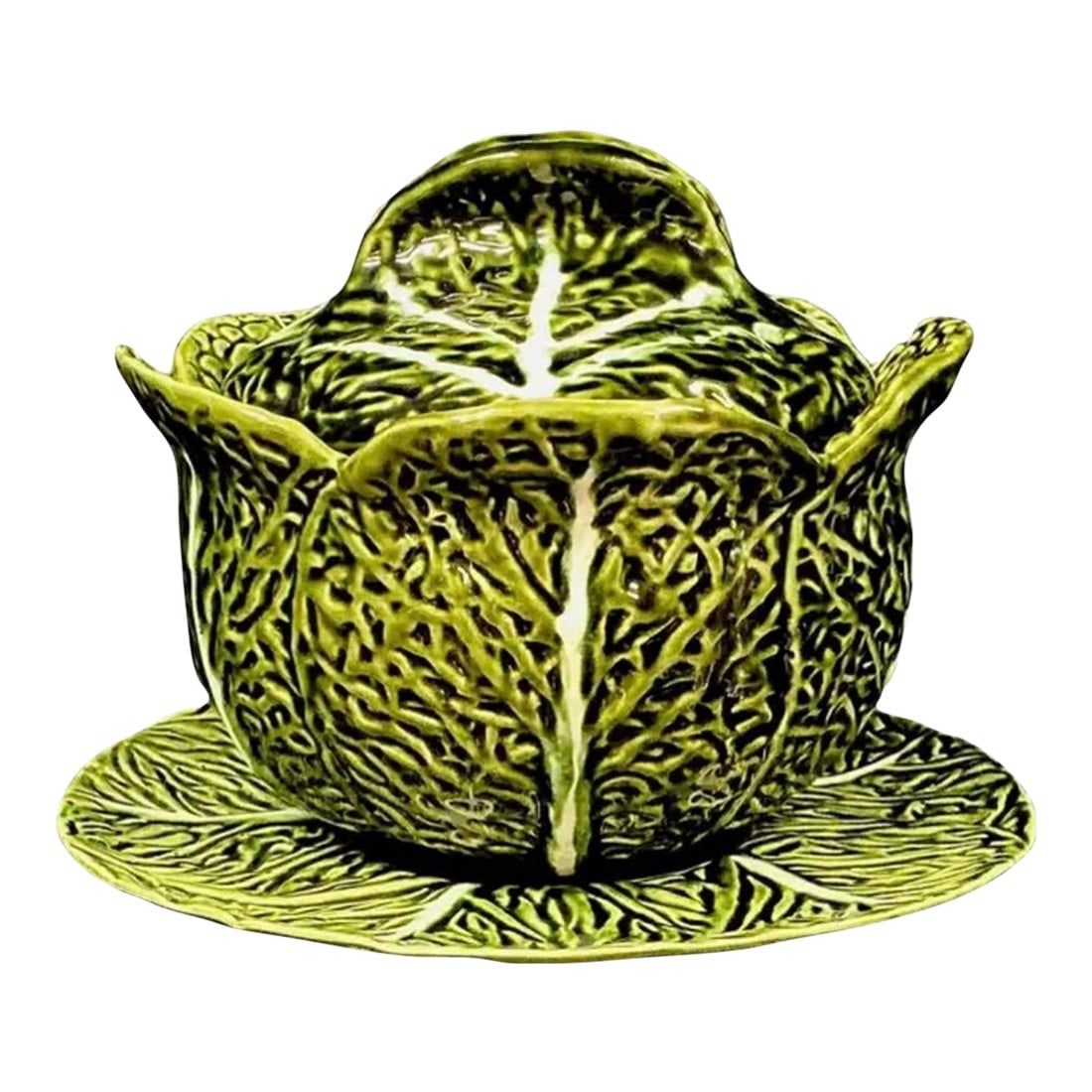 Majolica Cabbage Leaf Soup Tureen With Lid and Underplate (1 of 11)