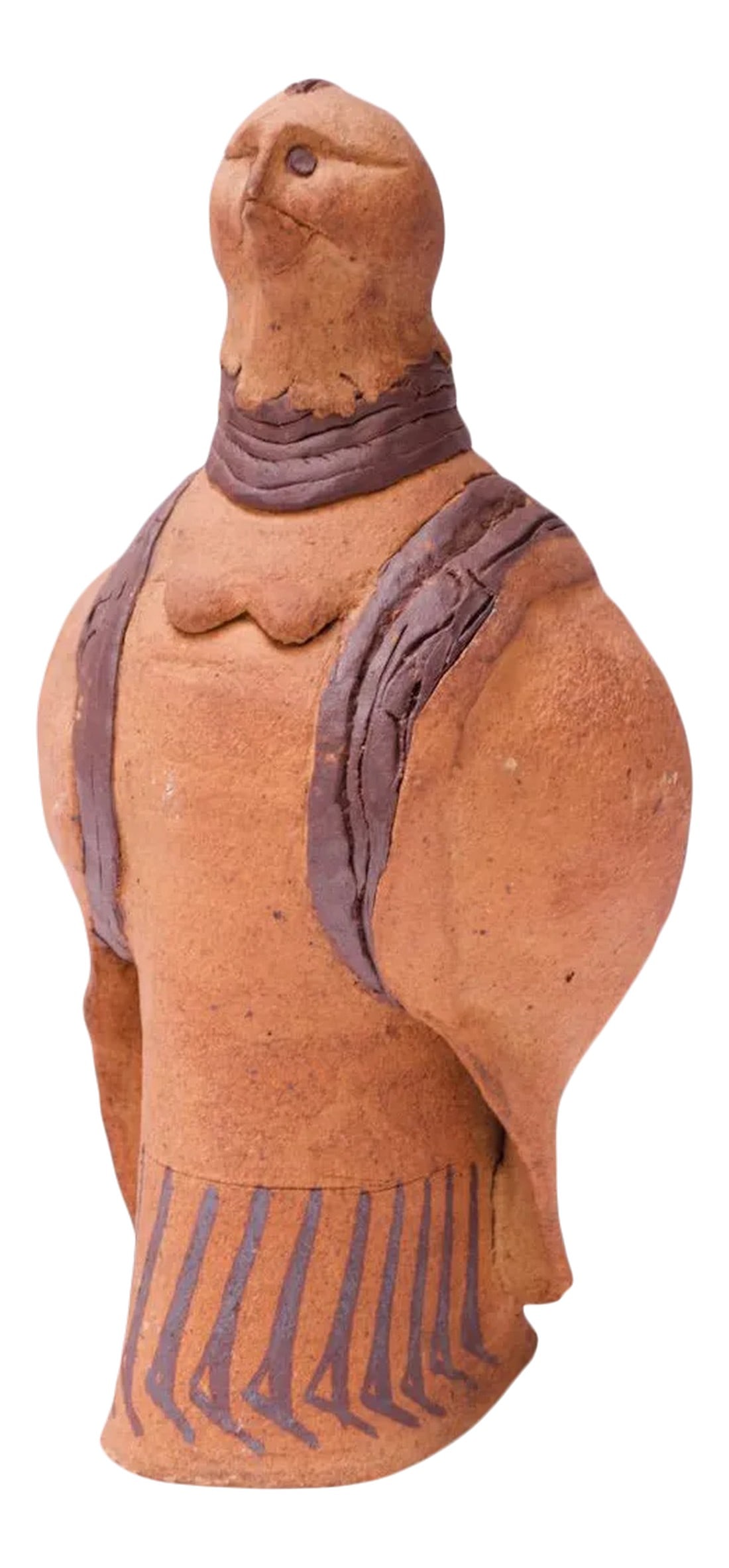 Studio Stoneware "Pigeon" Sculpture Attributed to Polk: 1970s stoneware sculpture representing a pigeon. Surrealist in style, with humanistic characteristics / physical features. Minor loss to the brown glaze "straps" in the back. Likely by the
