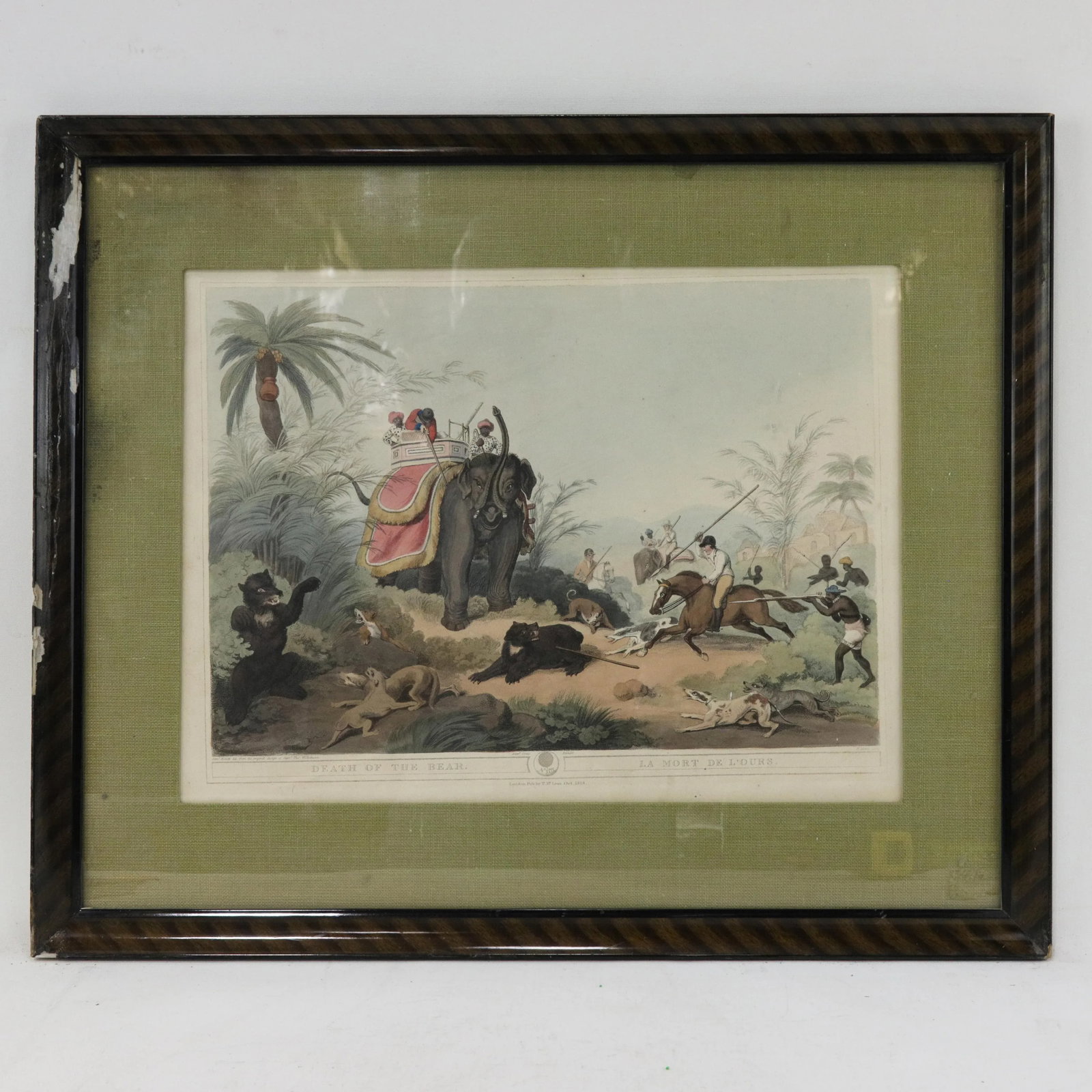 Framed 1818 Hand-Colored Aquatint "Death of the Bear" by Howitt & Williamson - 10