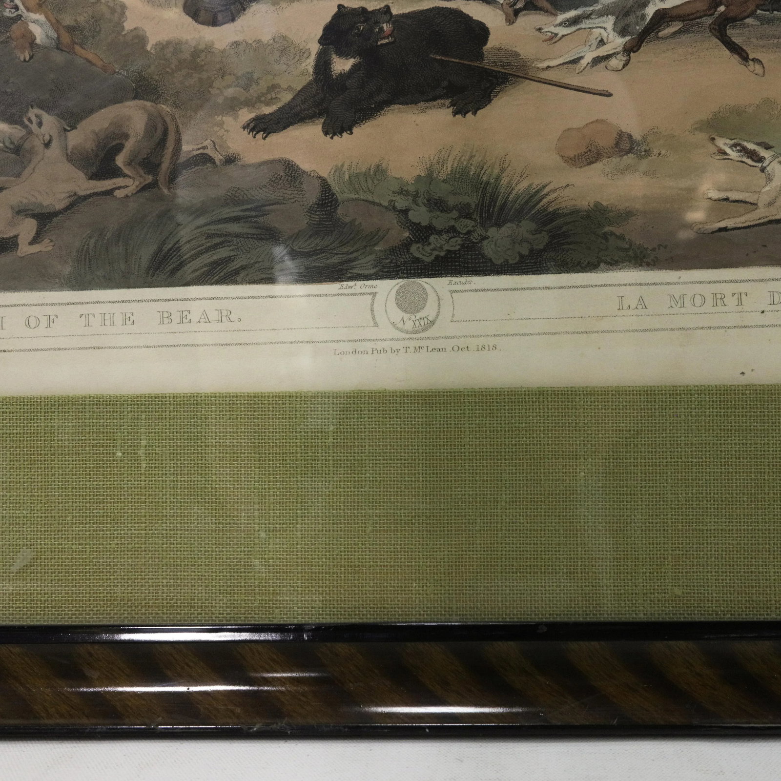Framed 1818 Hand-Colored Aquatint "Death of the Bear" by Howitt & Williamson - 6