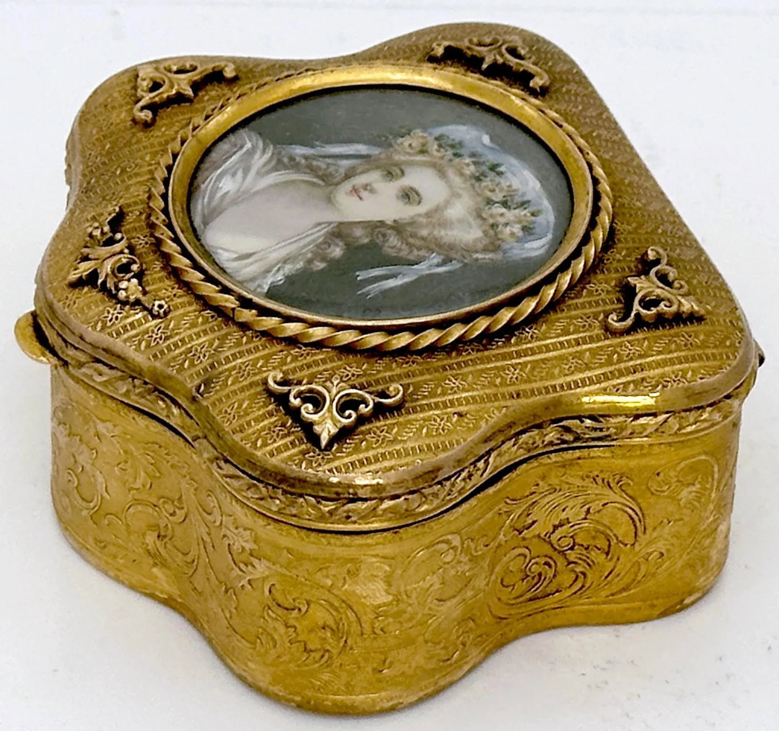French Ormolu Cartouche Box With Miniature Portrait of Princess De Lamballe, Signed, Paris, Circa 19 - 5
