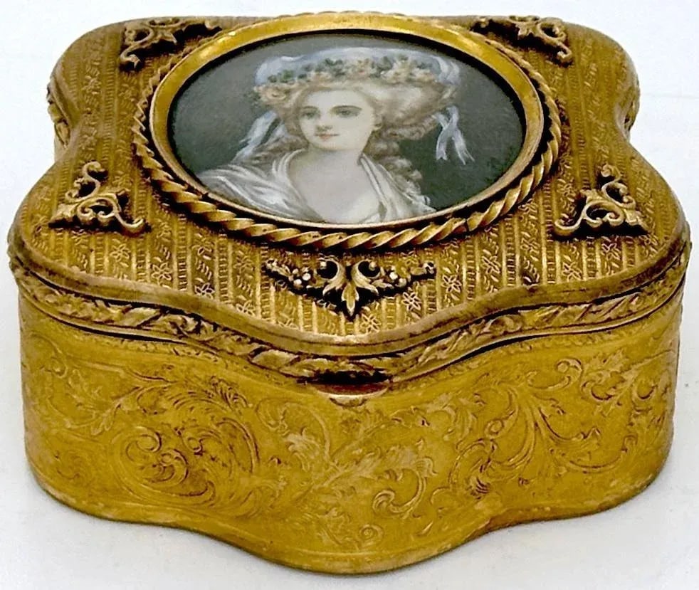 French Ormolu Cartouche Box With Miniature Portrait of Princess De Lamballe, Signed, Paris, Circa 19 - 6
