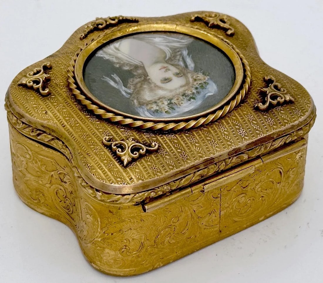 French Ormolu Cartouche Box With Miniature Portrait of Princess De Lamballe, Signed, Paris, Circa 19 - 7
