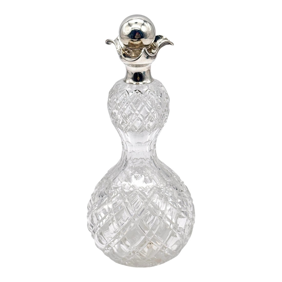 English Sterling Silver & Cut Crystal Pinch Neck Decanter, London, 1906 (1 of 6)