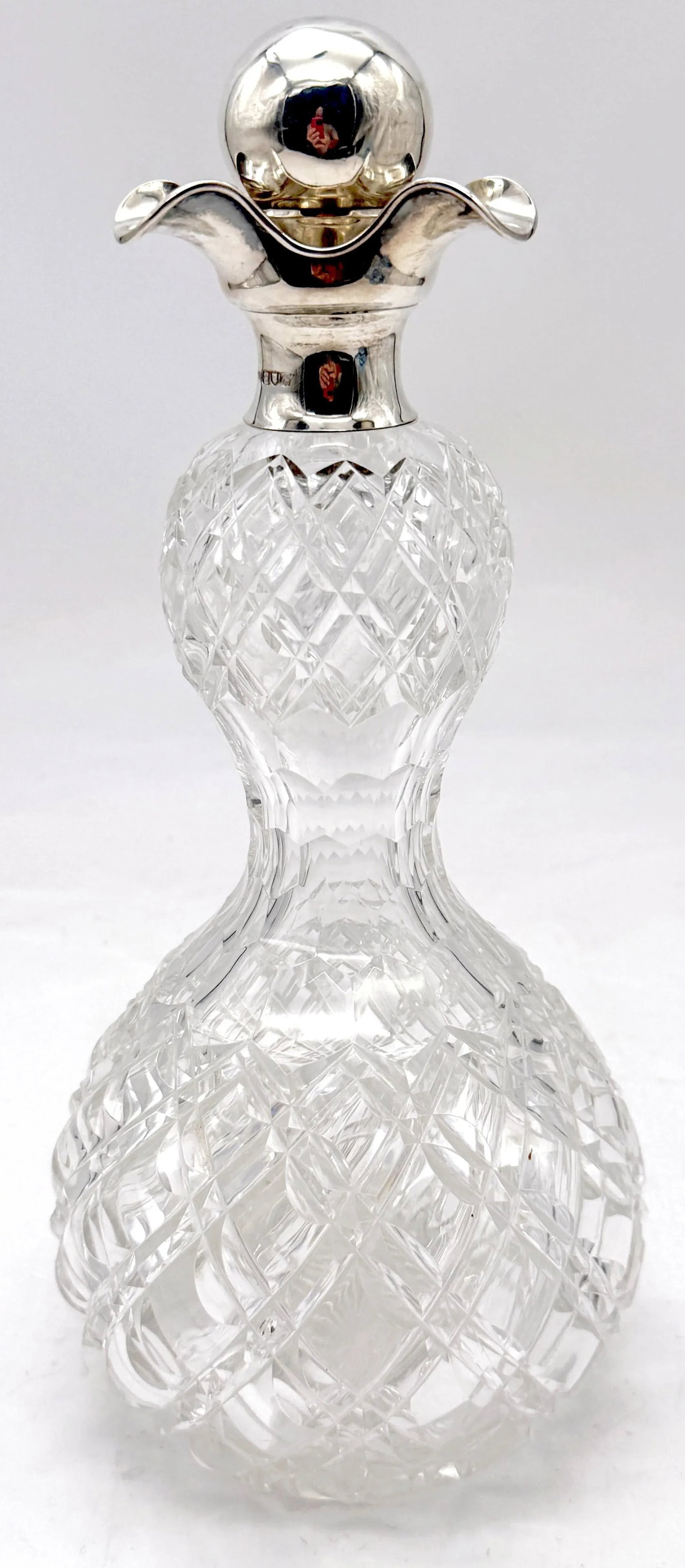 English Sterling Silver & Cut Crystal Pinch Neck Decanter, London, 1906 - 6