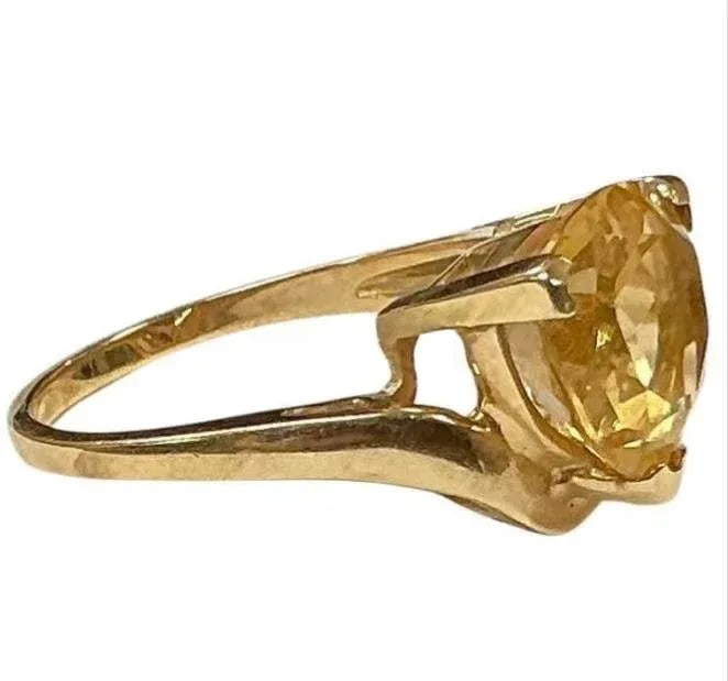 Three Carat Trillion Cut Citrine 10k Yellow Gold Ring - 3