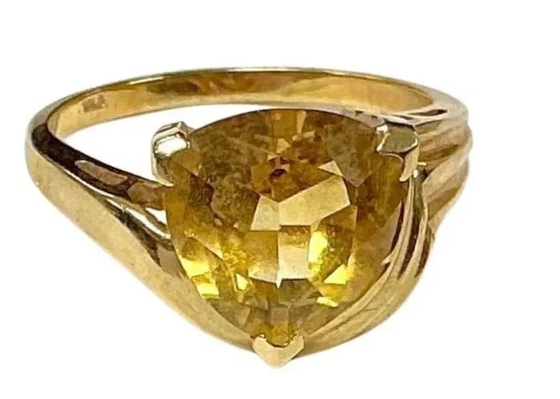 Three Carat Trillion Cut Citrine 10k Yellow Gold Ring - 6