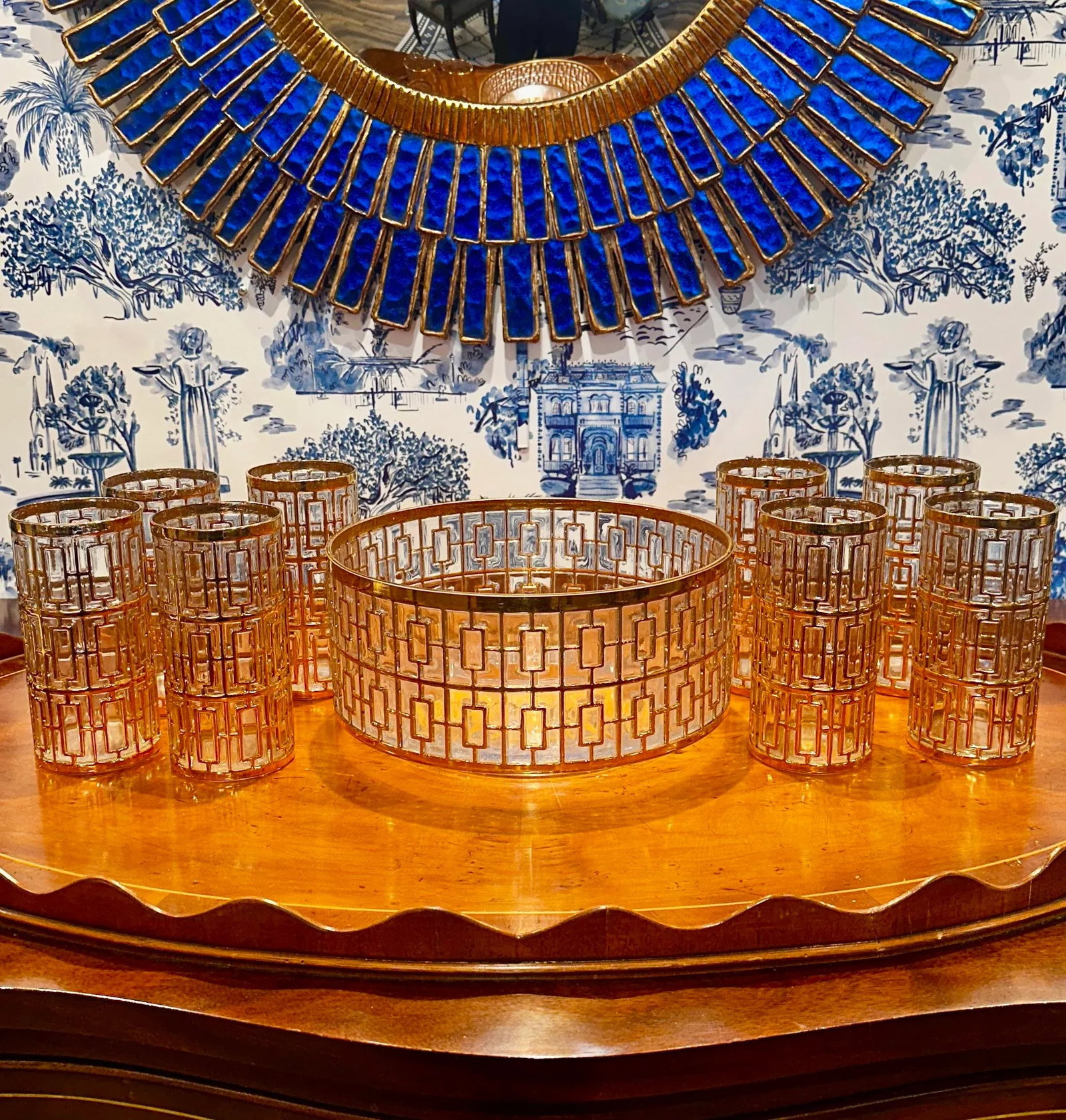 1960s Mid-Century Modern Shoji Highball Glasses With 22kt Trellis Detailing by Imperial Glass- Set o - 3