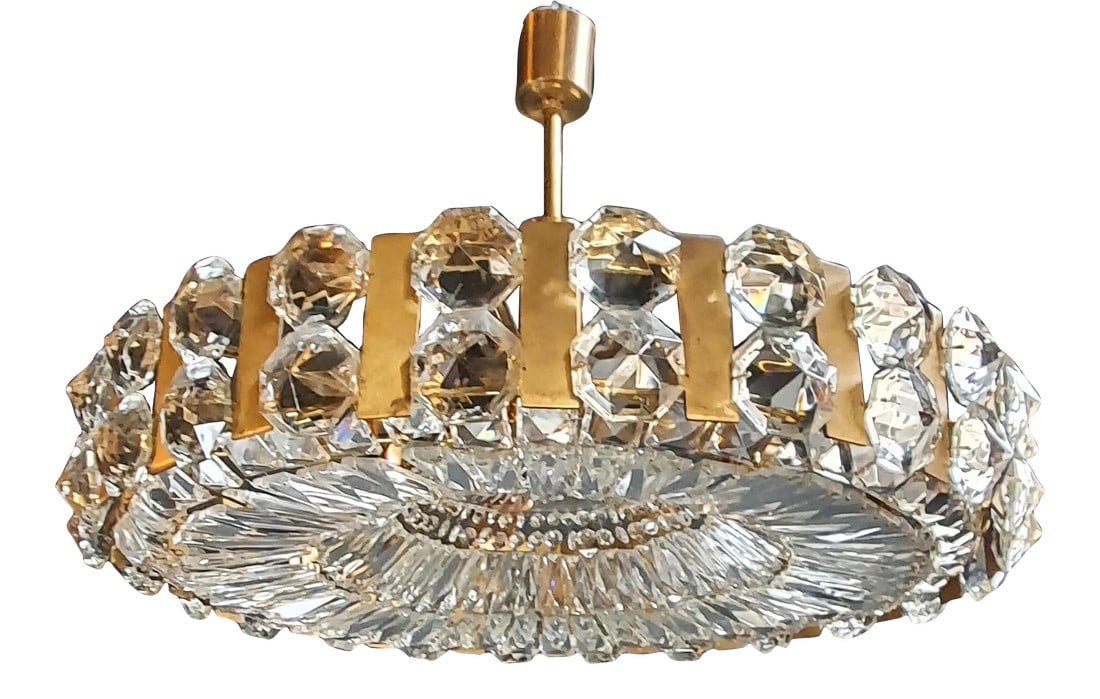 1960s Bakalowits Vintage Crystal Flush Mount Chandelier Ceiling Light, Austria (1 of 9)