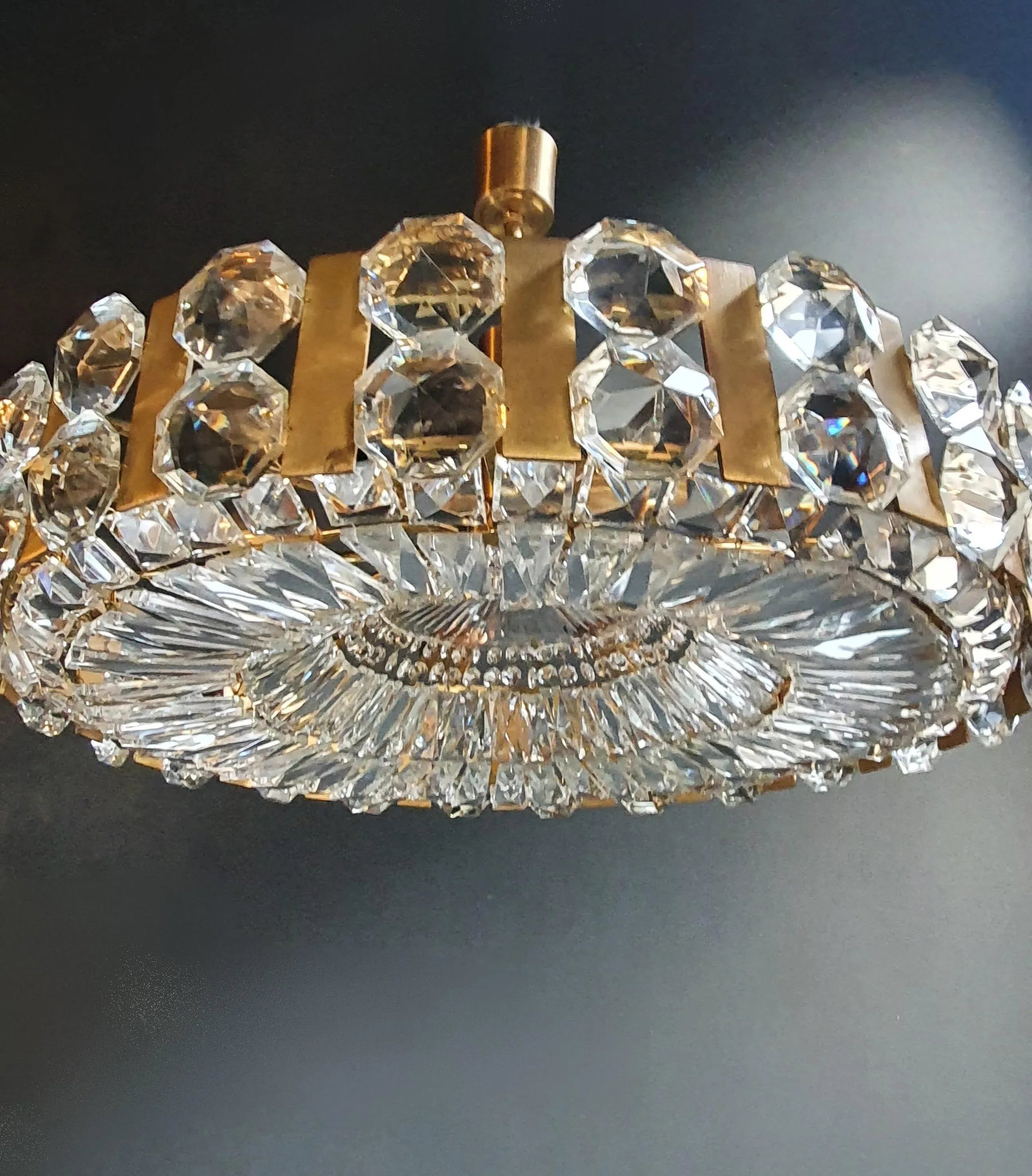 1960s Bakalowits Vintage Crystal Flush Mount Chandelier Ceiling Light, Austria - 4
