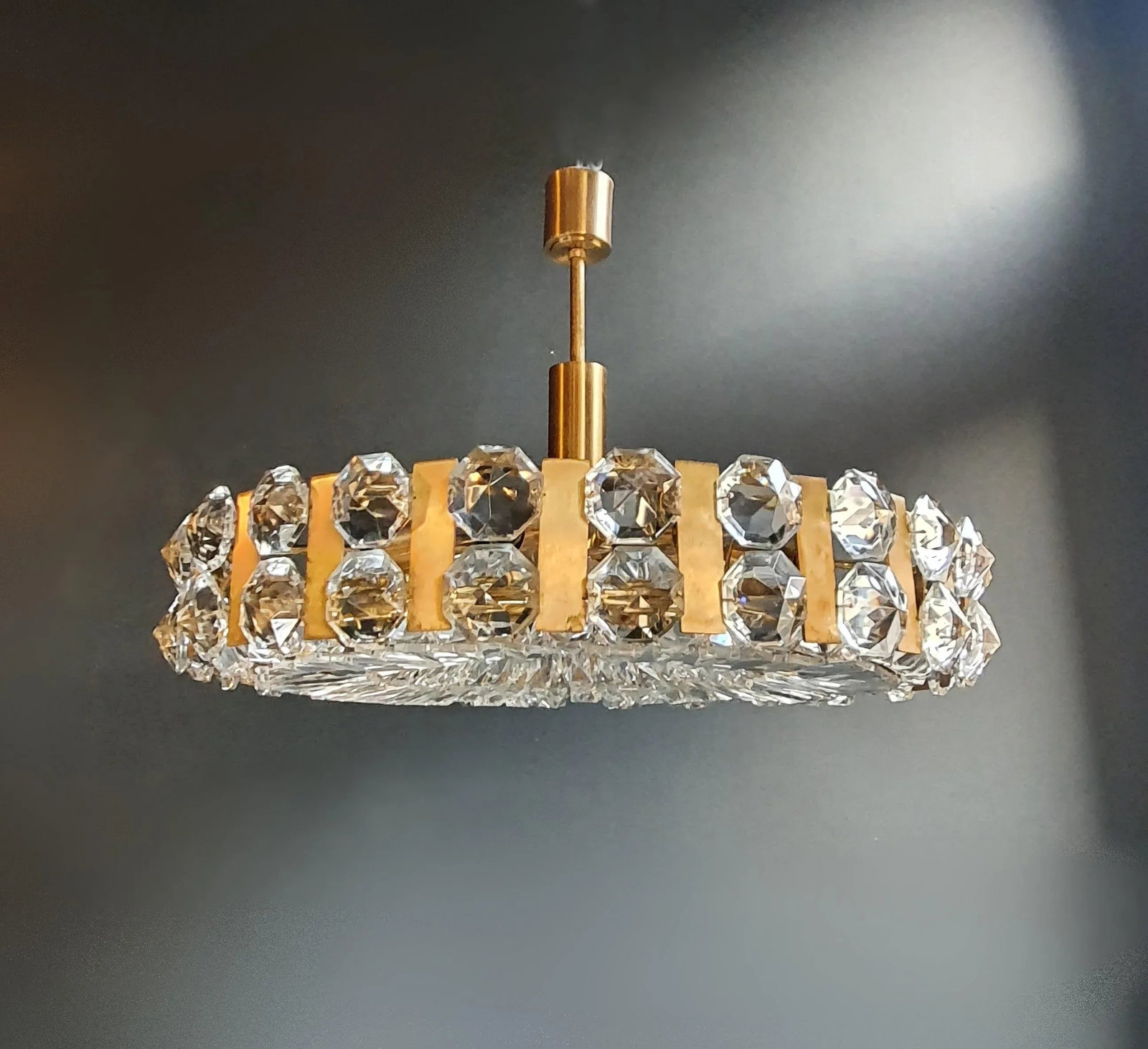 1960s Bakalowits Vintage Crystal Flush Mount Chandelier Ceiling Light, Austria - 6