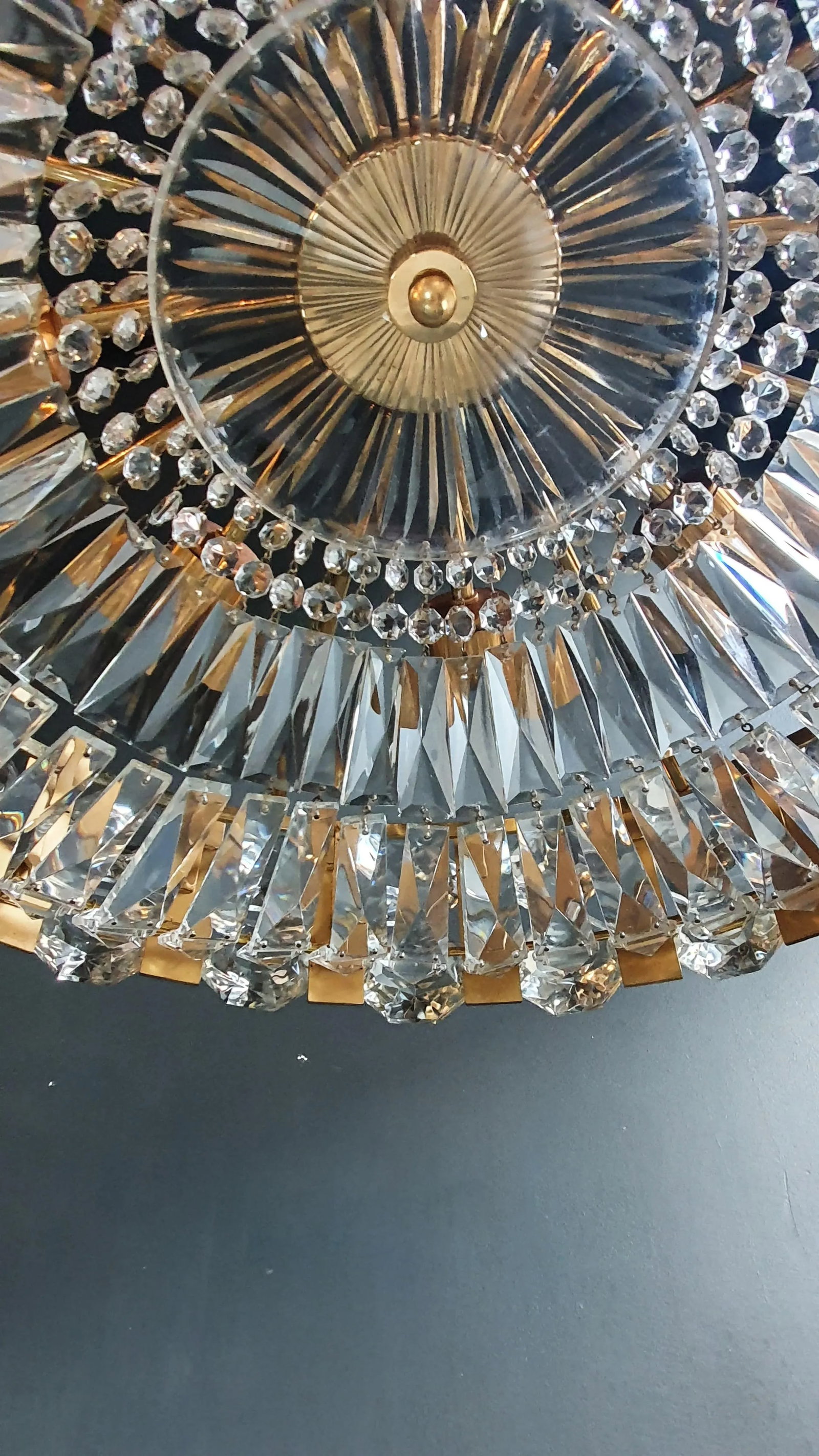 1960s Bakalowits Vintage Crystal Flush Mount Chandelier Ceiling Light, Austria - 8