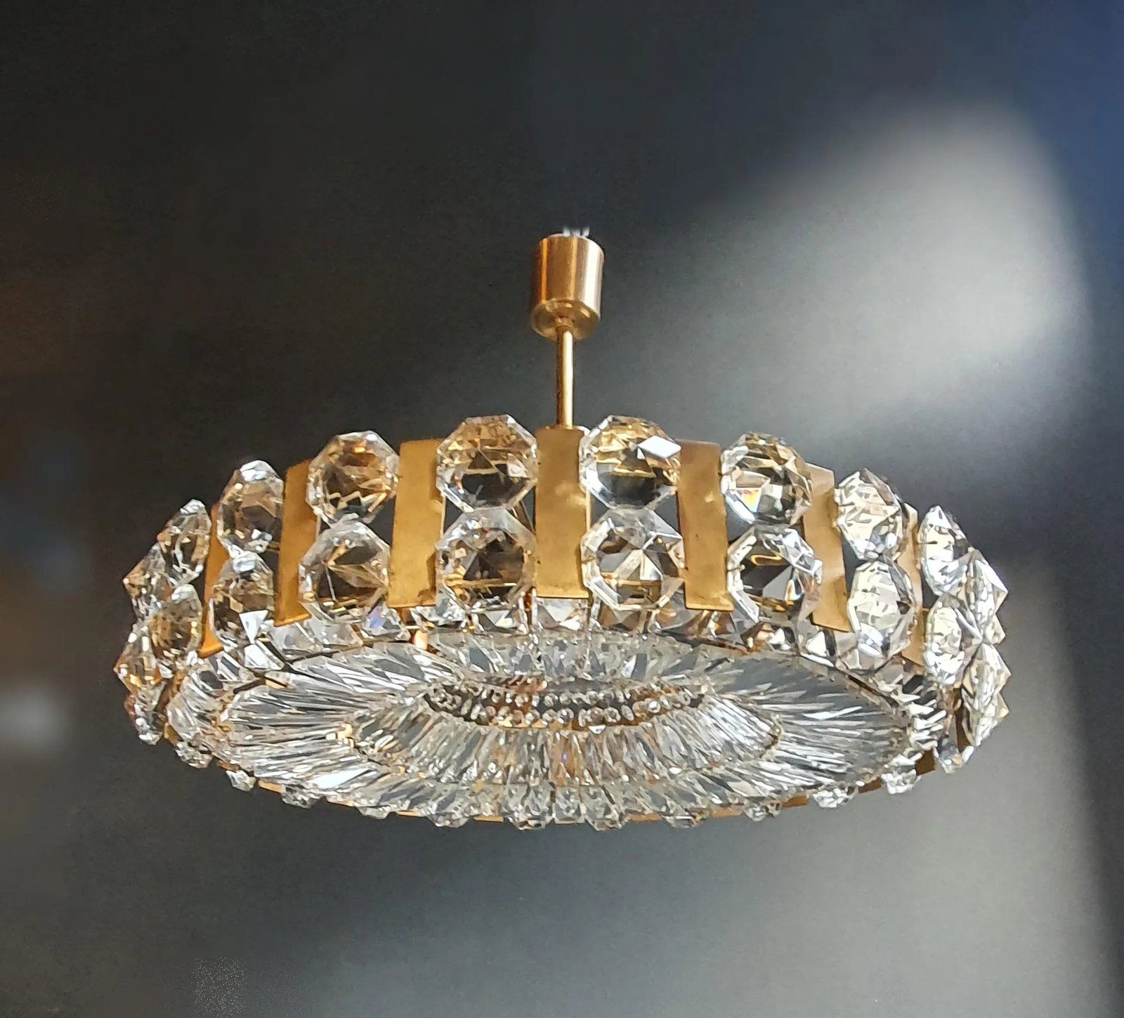 1960s Bakalowits Vintage Crystal Flush Mount Chandelier Ceiling Light, Austria - 9