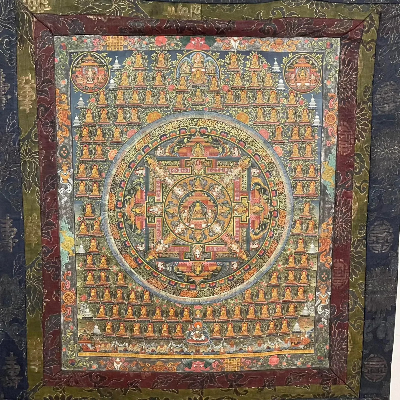 Hand-Painted Tibetan Mandala Thangka With Silk Curtain - Made in Nepal - 2