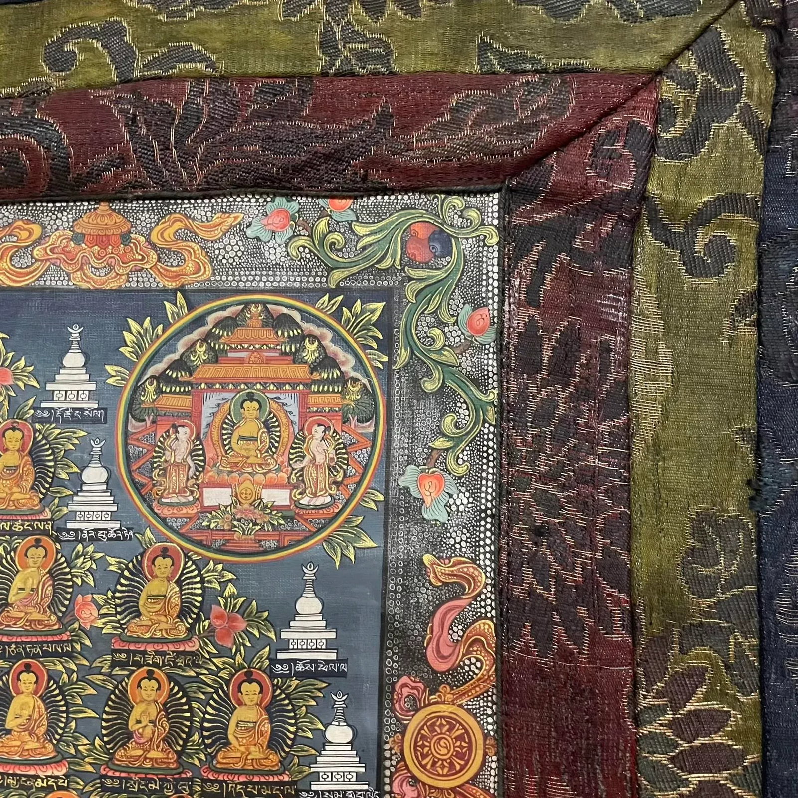 Hand-Painted Tibetan Mandala Thangka With Silk Curtain - Made in Nepal - 5