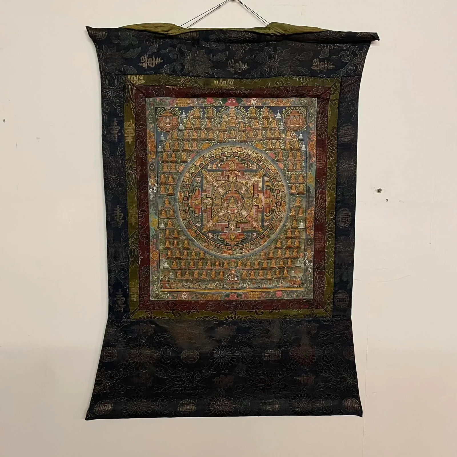 Hand-Painted Tibetan Mandala Thangka With Silk Curtain - Made in Nepal - 8