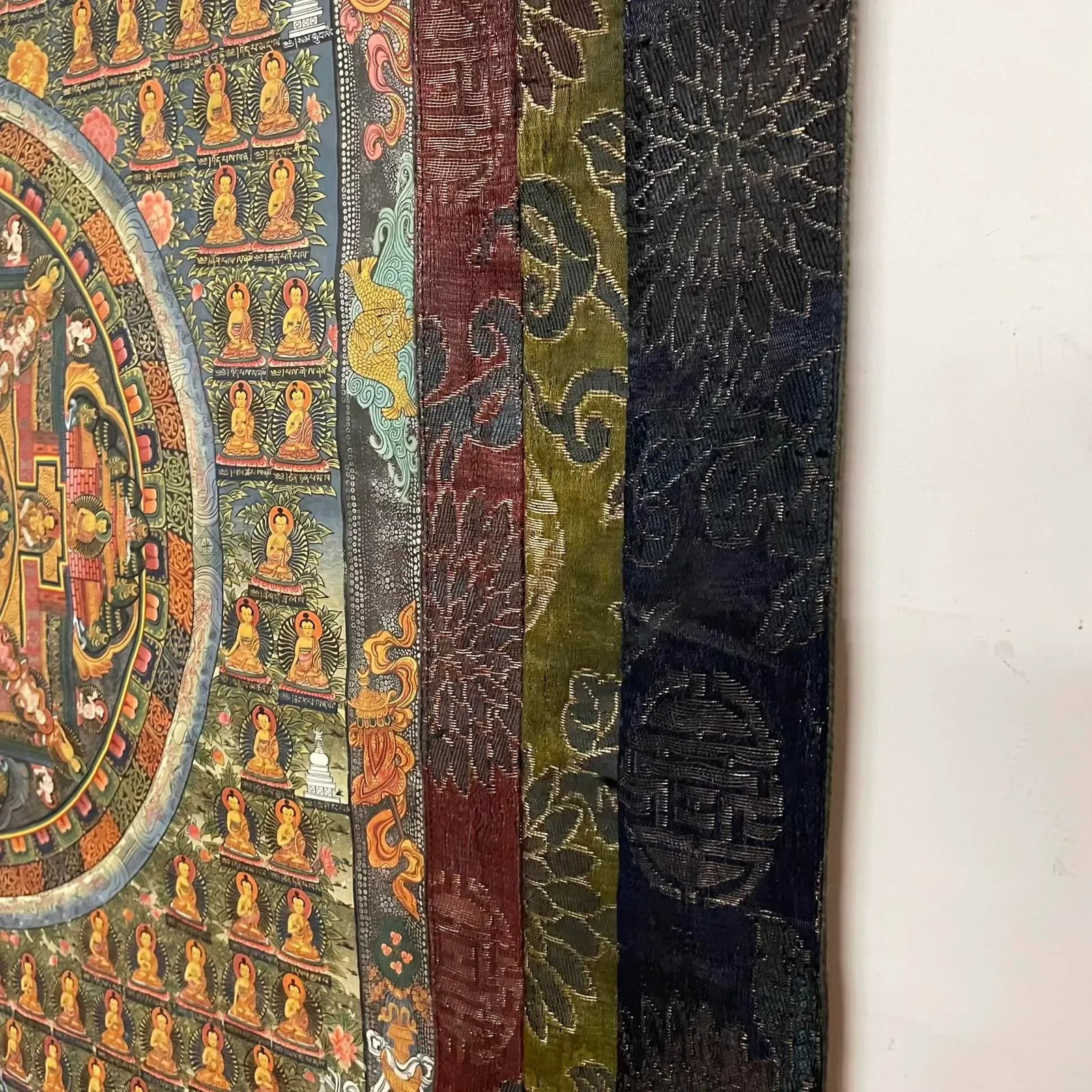 Hand-Painted Tibetan Mandala Thangka With Silk Curtain - Made in Nepal - 9