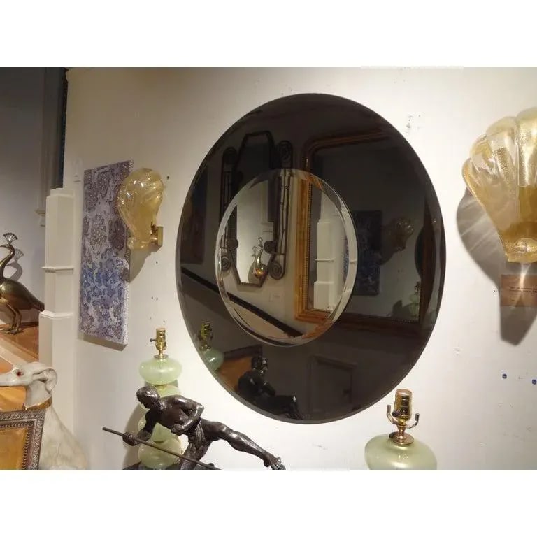 Large Italian Fontana Arte Style Round Beveled Mirror - 4