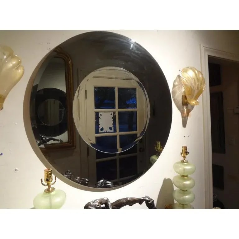 Large Italian Fontana Arte Style Round Beveled Mirror - 9