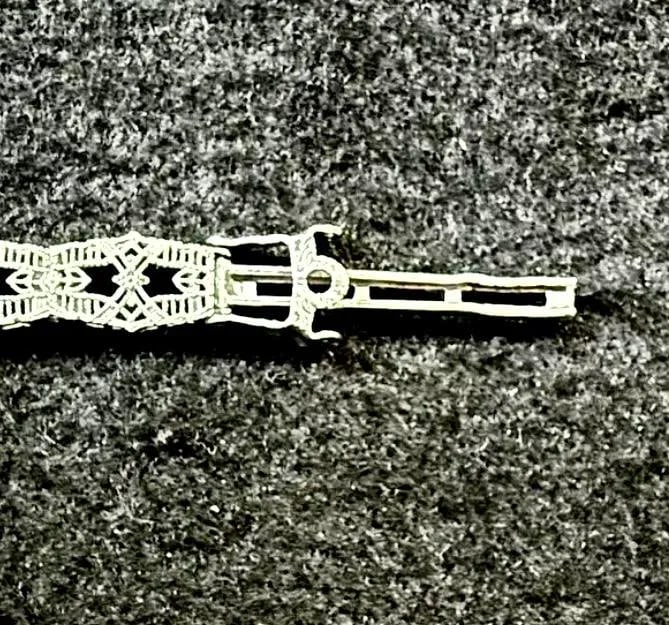14k White Gold Filigree and Diamond Bracelet, Art Deco - 10