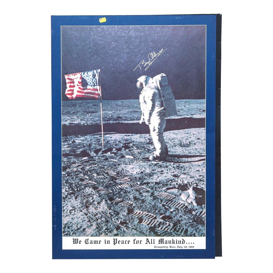 1960s Original Buzz Aldrin Signed Apollo 11 Moon Landing Poster: Original Buzz Aldrin Signed Apollo 11 Moon Landing Poster. Original poster with authenticated Buzz Aldrin autograph, certificate of authenticity on reverse. Limited Edition 24" x 36" space poster (#98