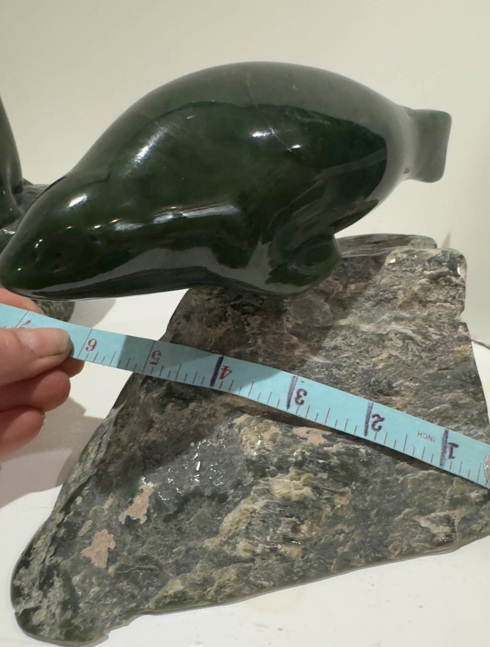 Pair 1980 Canadian Nephrite Jade Marine Sculptures, Signed S. Sandburg - 12