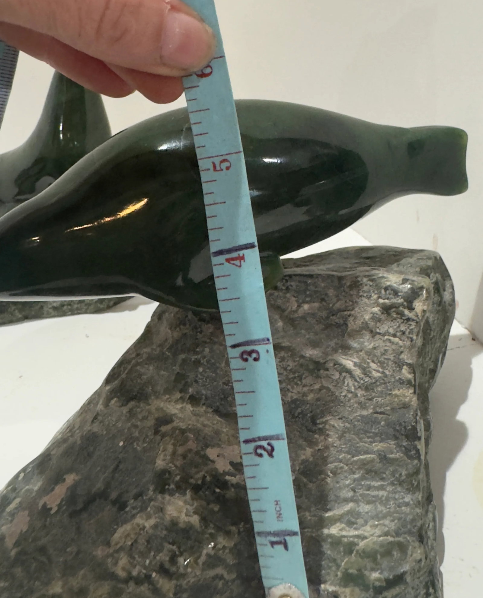 Pair 1980 Canadian Nephrite Jade Marine Sculptures, Signed S. Sandburg - 13