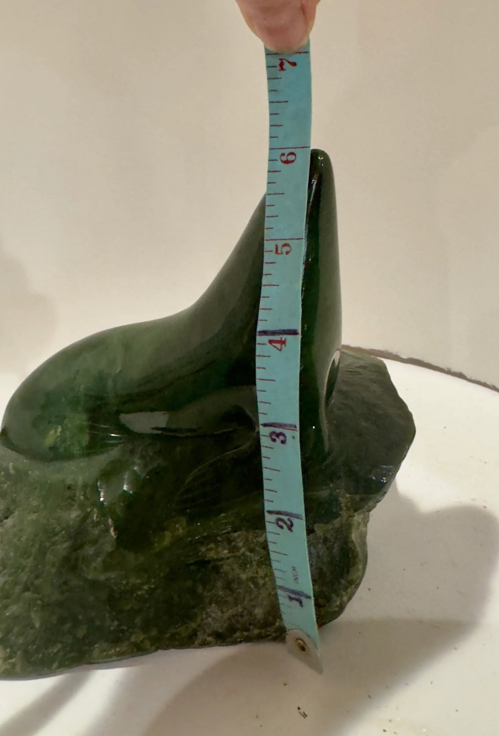 Pair 1980 Canadian Nephrite Jade Marine Sculptures, Signed S. Sandburg - 14