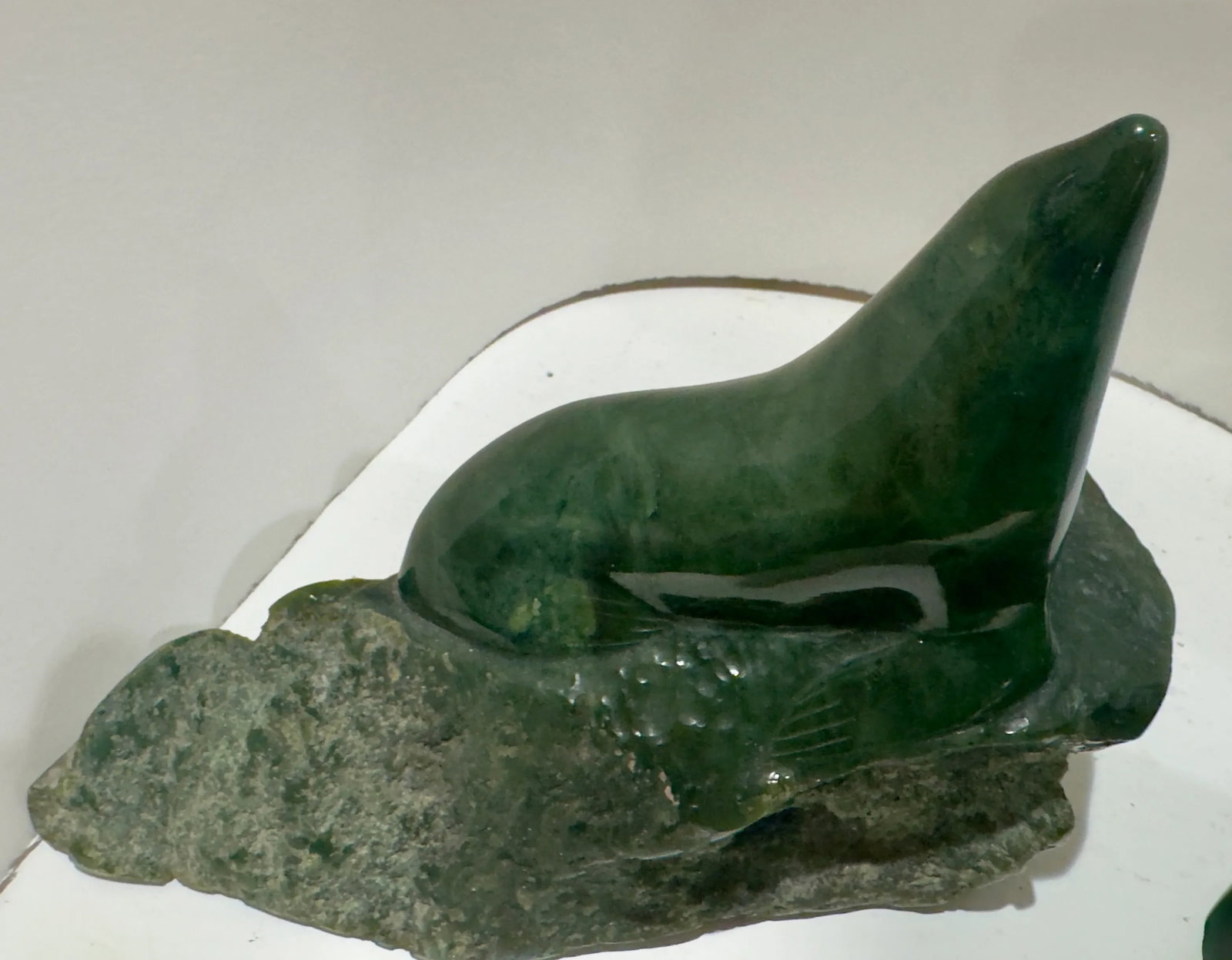 Pair 1980 Canadian Nephrite Jade Marine Sculptures, Signed S. Sandburg - 5