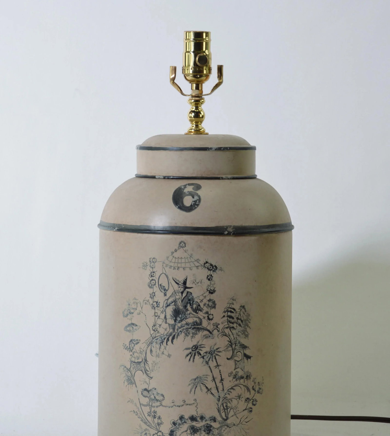Vintage English Export Tea Caddy Hand-Painted Chinoiserie Figurines Table Lamp - 4