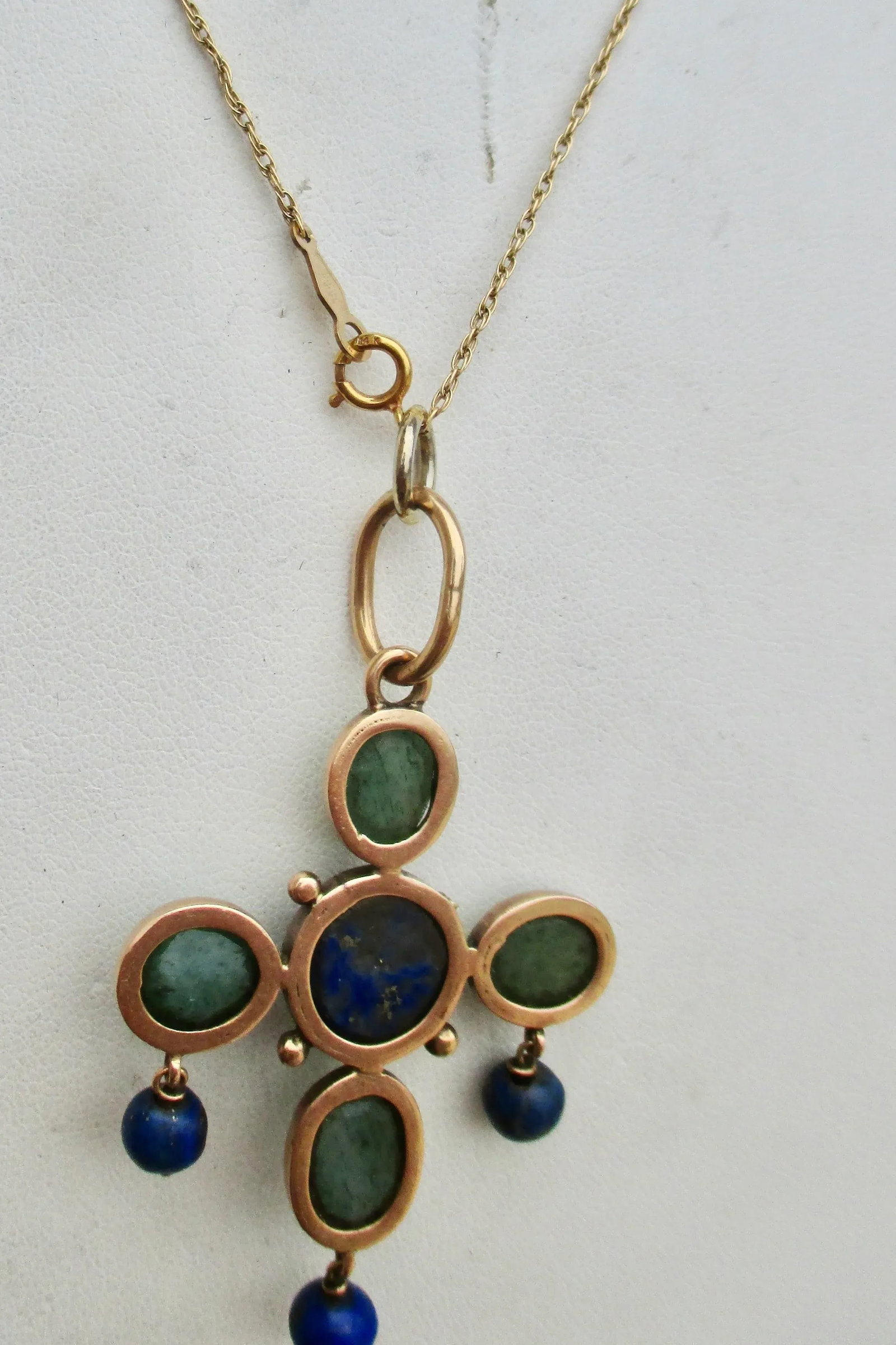 Antique 14 Kt Gold Necklace and Lapis and Agate Pendant - 6