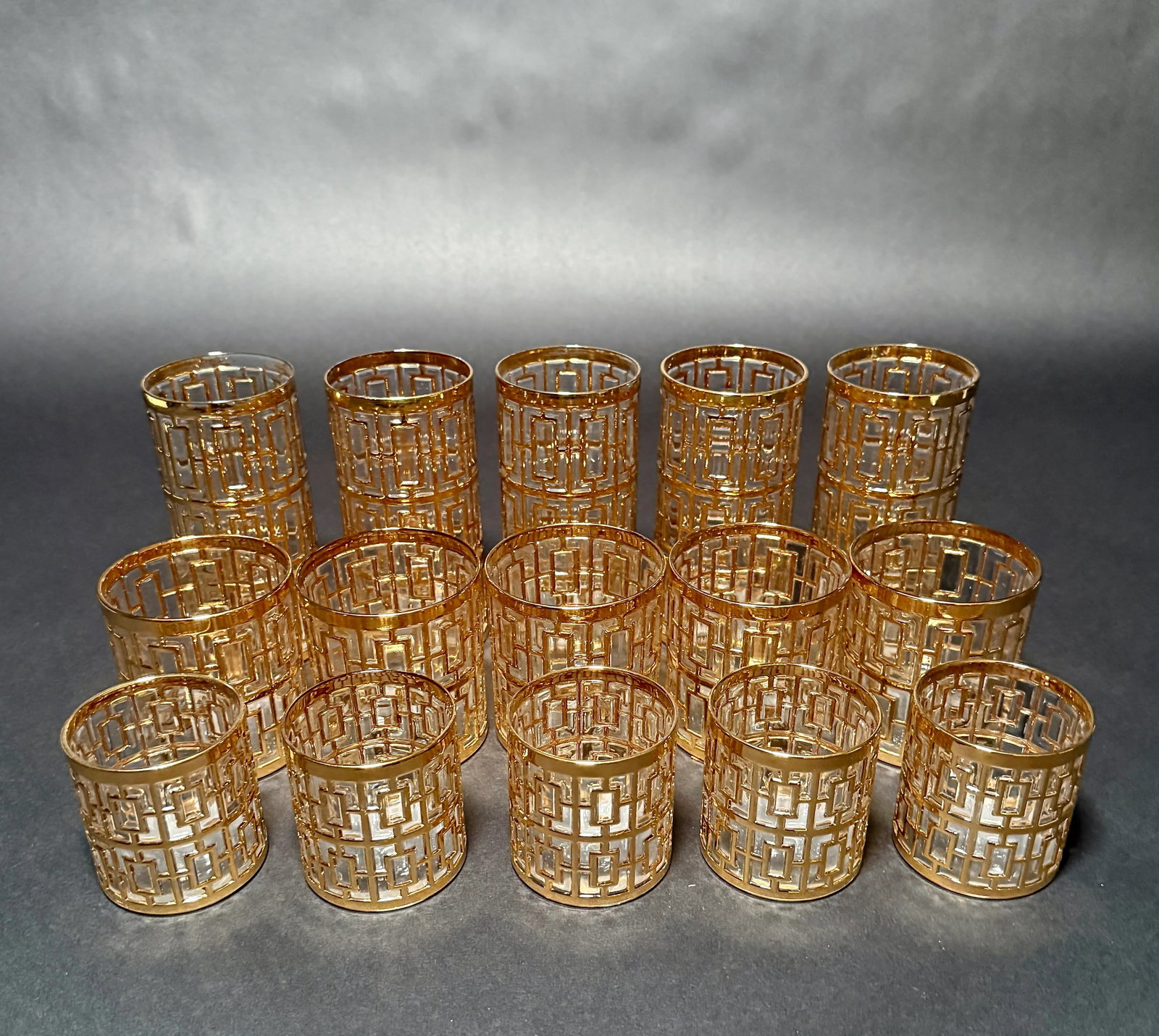 1960s Imperial Glass Co. "Shoji Trellis" Gilt Tumblers- 15 Pieces - 2