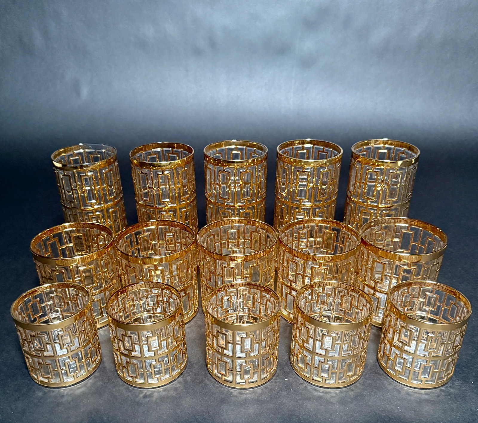 1960s Imperial Glass Co. "Shoji Trellis" Gilt Tumblers- 15 Pieces - 3