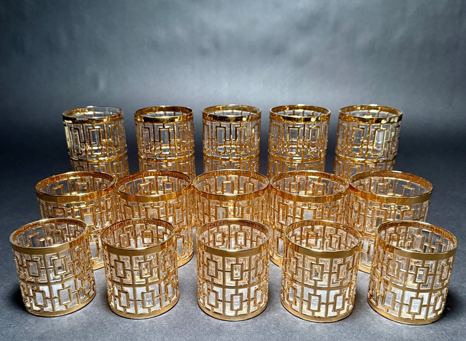 1960s Imperial Glass Co. "Shoji Trellis" Gilt Tumblers- 15 Pieces - 4
