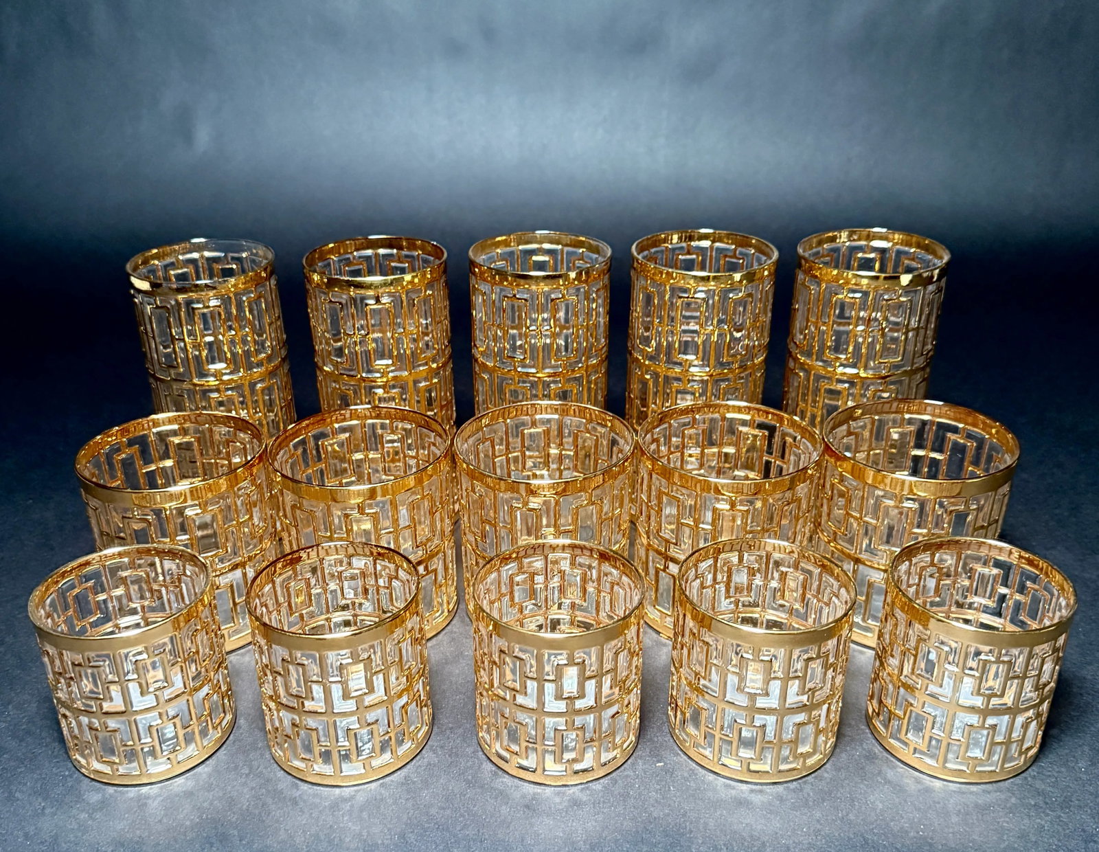 1960s Imperial Glass Co. "Shoji Trellis" Gilt Tumblers- 15 Pieces - 5