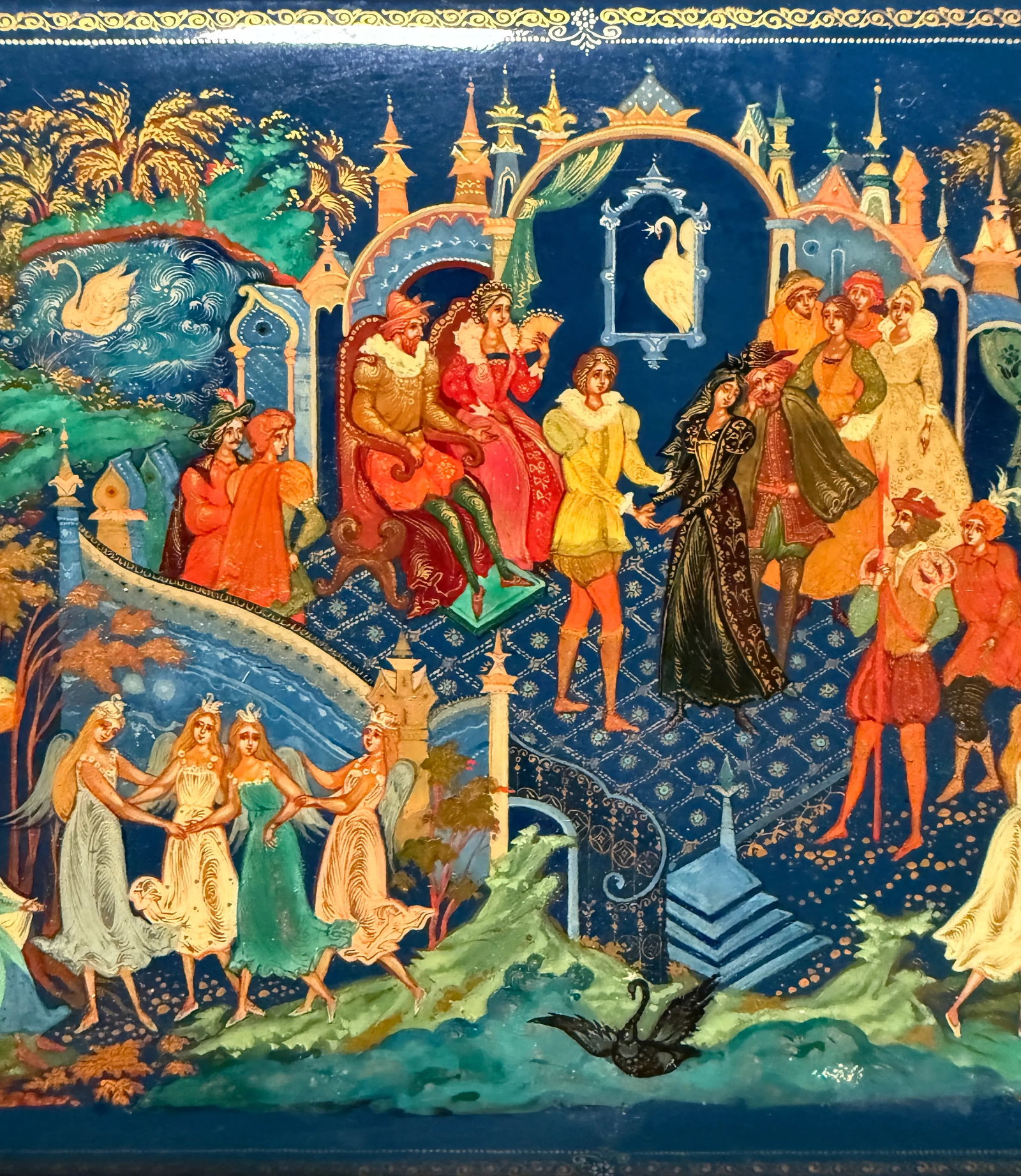 Late 20th Century Hand-Painted Lacquer Box – Swan Lake Scene - 3