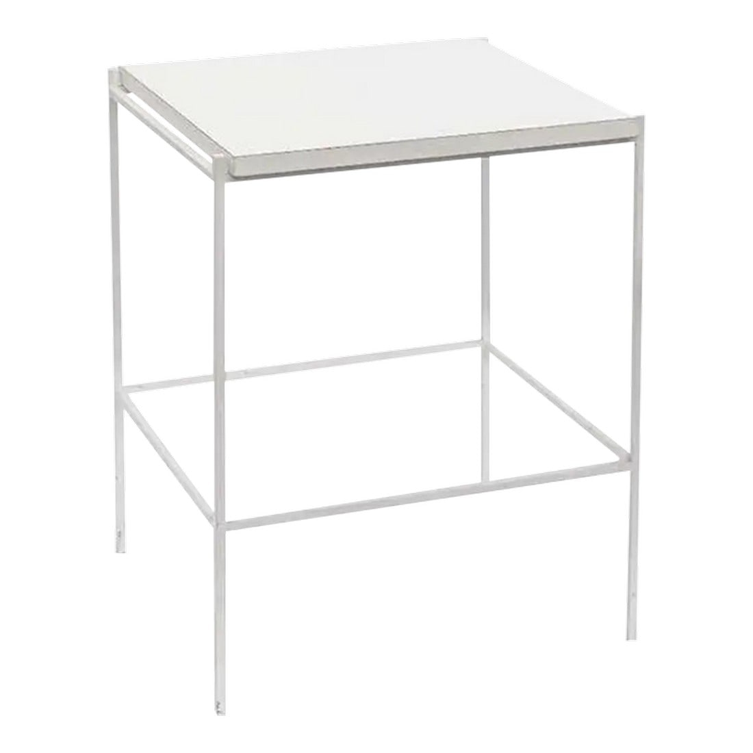 Frederick Weinberg Minimalist Steel Side Table, White, Usa: Ladislav Rado White enameled Steel Modern Side Table, 1960s, Frederick Weinberg. USA. Unmarked. Condition: Alterations: Original Condition Unaltered Imperfections: Some Imperfections Condition Notes: