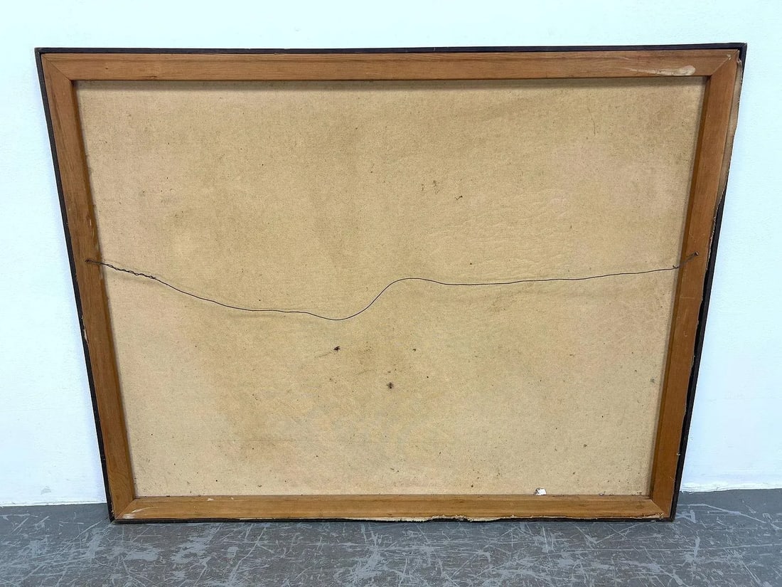 Vintage MCM Large 47" Blue Abstract Modern Painting Signed Harris - 11