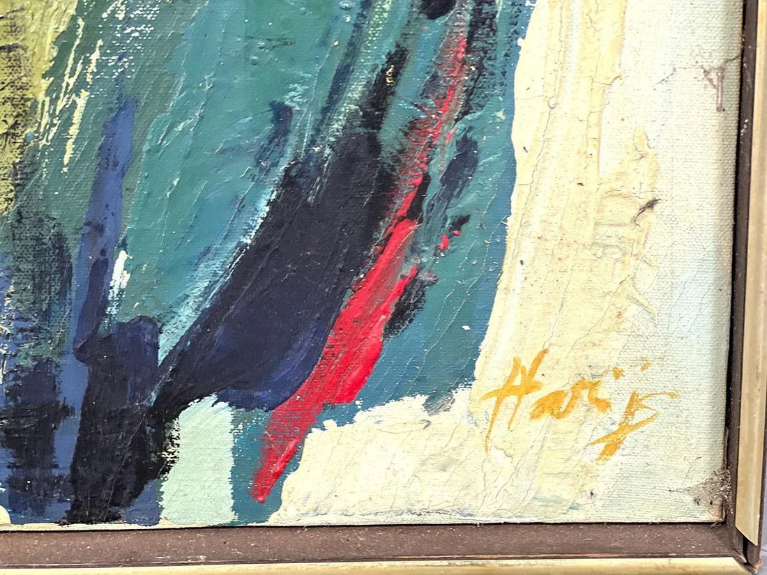 Vintage MCM Large 47" Blue Abstract Modern Painting Signed Harris - 2