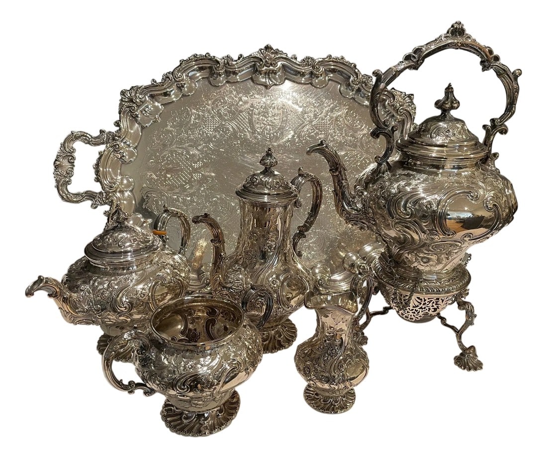 Mid 19th Century Antique Martin, Hall & Co. English Silver Plate Tea Set, 6 Pieces (1 of 10)