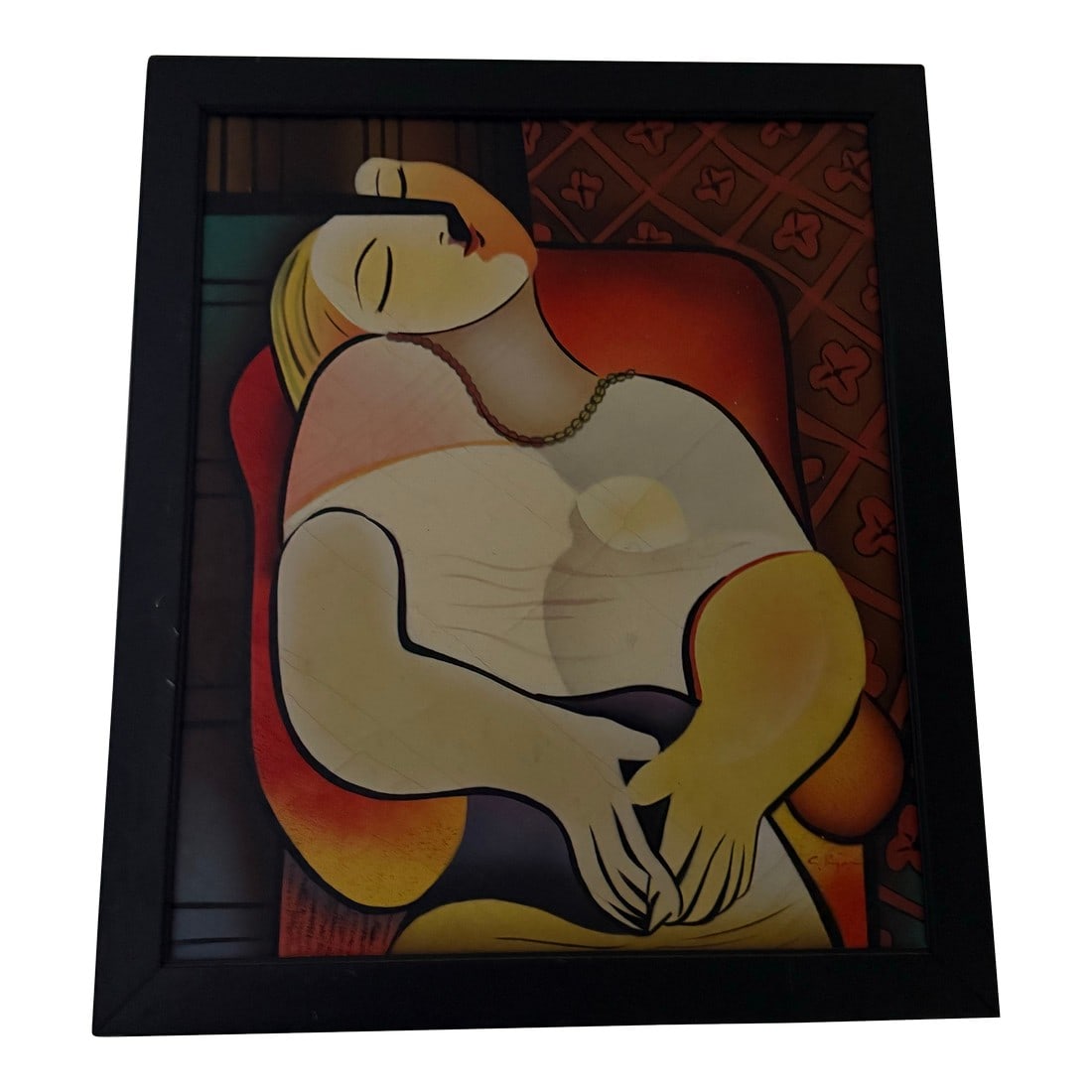 1970s Cubist Portrait of a Woman" by C. Ryan: Cubist Portrait of a Woman" by C. Ryan 33 X 30 Frame Has some cracking due to age. Original art signed by artist Measurements approximately 33x30ï¿¼ The product is a large-sized paintin
