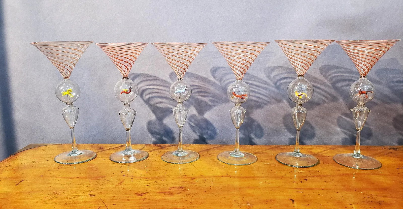 Art Deco Bimini Animal Martini Cocktail Glasses- Set of Four - 7