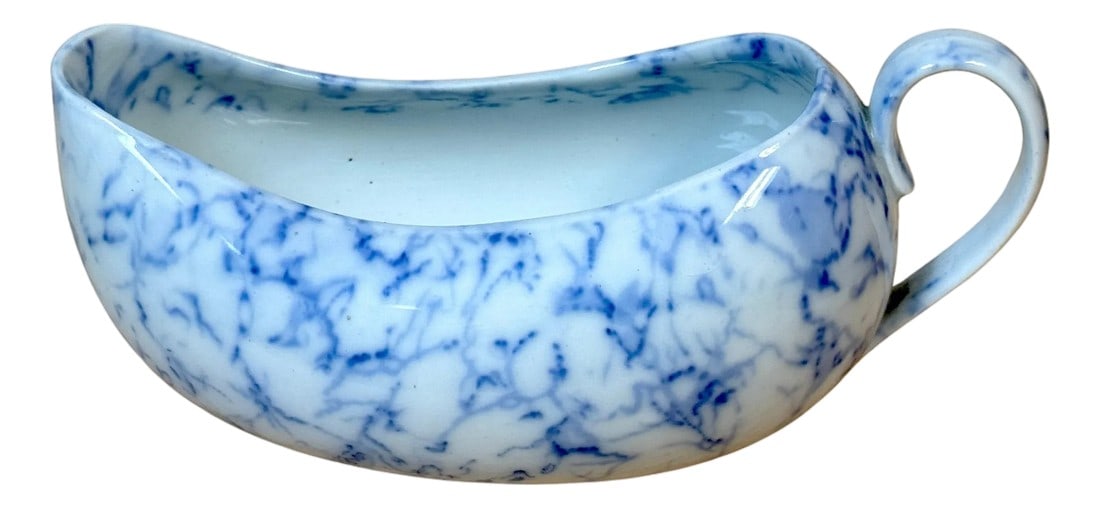 Rare 19th C. English Blue & White Marbleized Porcelain Bourdaloue: Rare 19th C. English Blue & White Marbleized Porcelain Bourdaloue (Ladies' Chamber Pot), England, Circa 1860 A rare and refined example of Victorian-era sanitary design, this 19th-century English