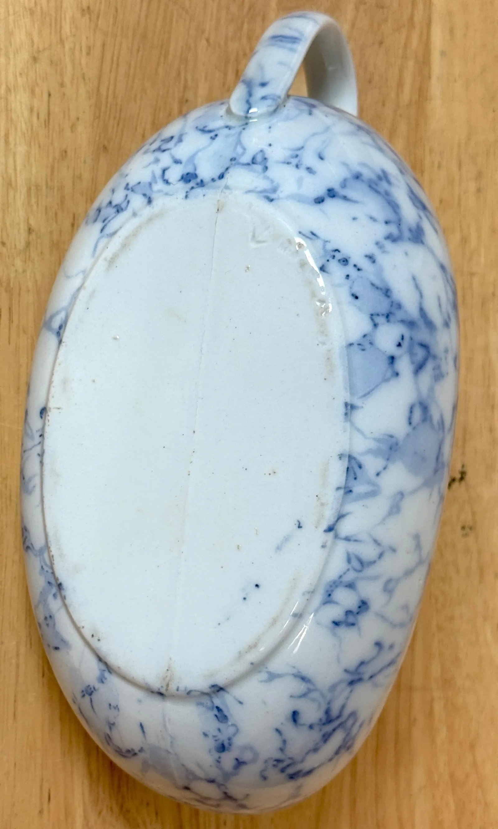 Rare 19th C. English Blue & White Marbleized Porcelain Bourdaloue - 8