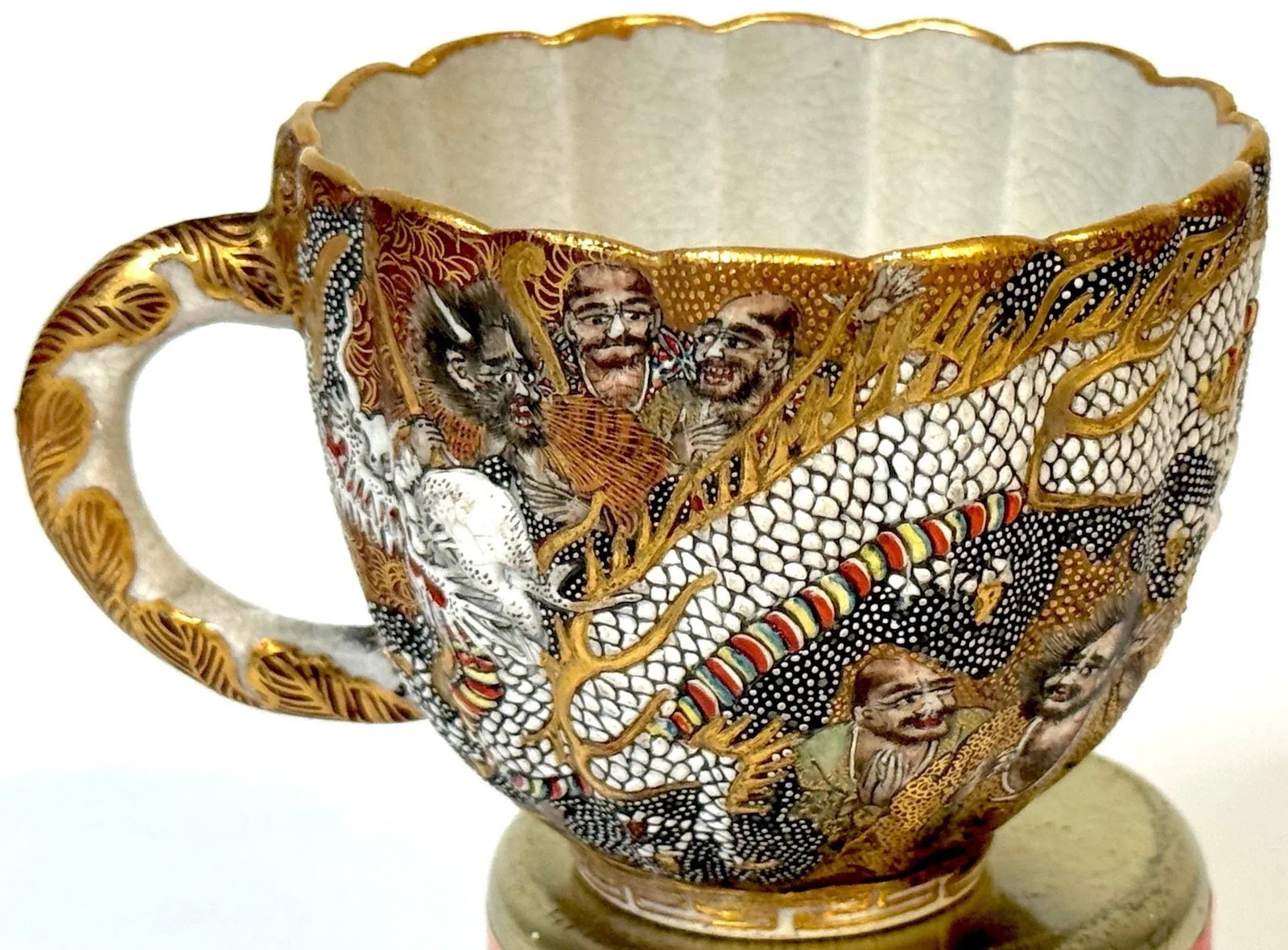 Meiji Satsuma Dragons & Immortals Cup & Saucer by Kitagawa-zÅ, Signed Dai Nippon - 11