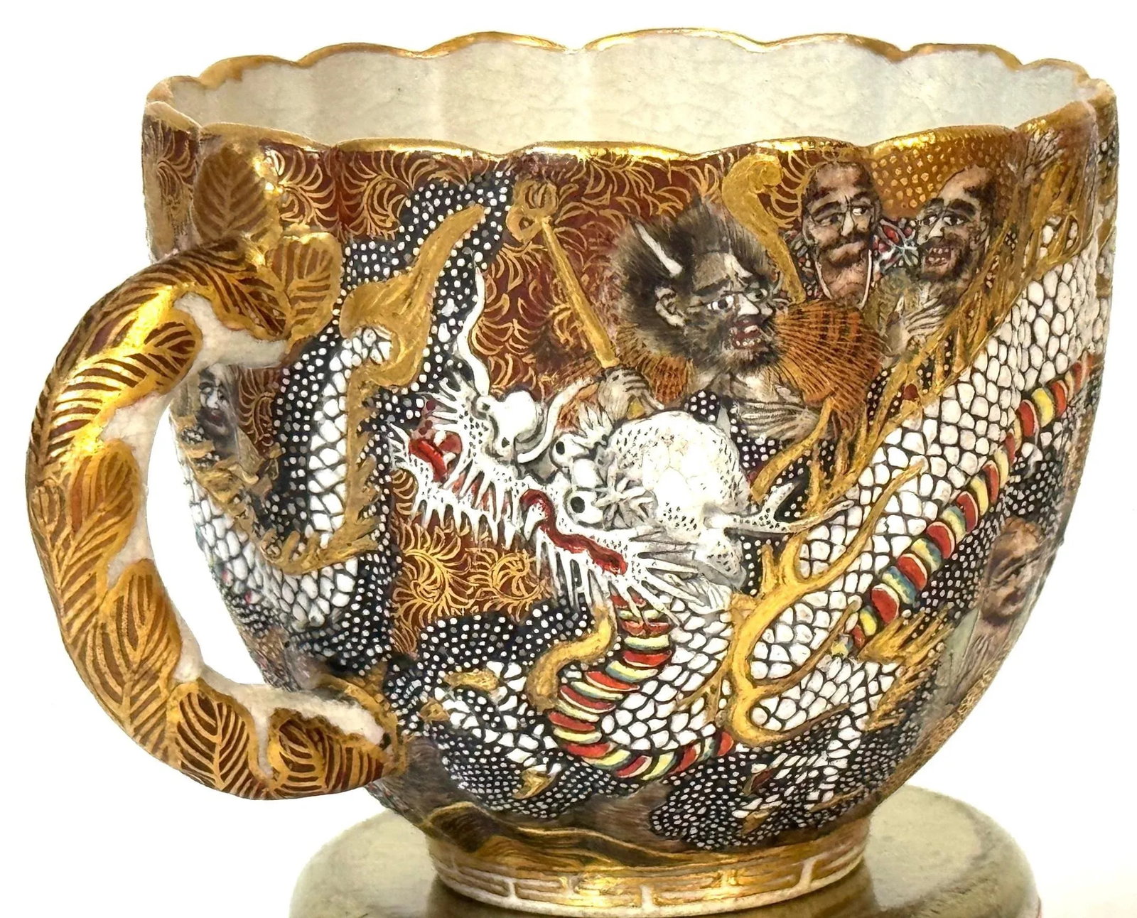 Meiji Satsuma Dragons & Immortals Cup & Saucer by Kitagawa-zÅ, Signed Dai Nippon - 2