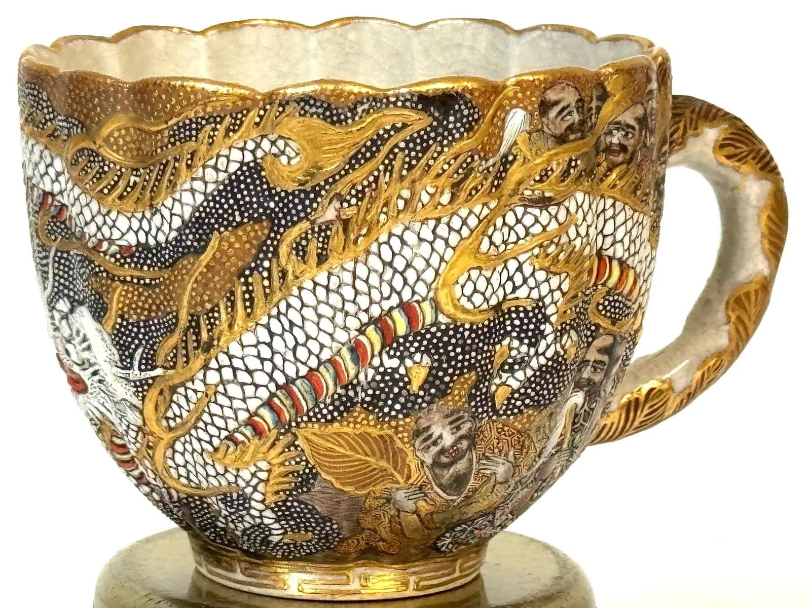 Meiji Satsuma Dragons & Immortals Cup & Saucer by Kitagawa-zÅ, Signed Dai Nippon - 4