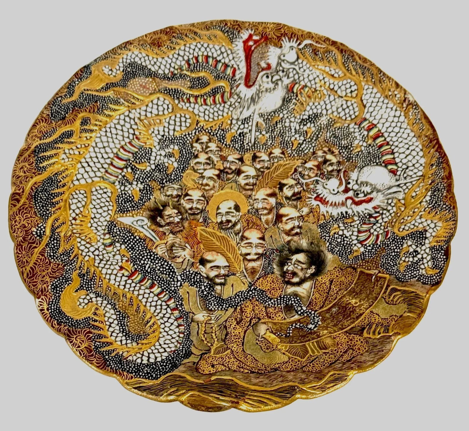Meiji Satsuma Dragons & Immortals Cup & Saucer by Kitagawa-zÅ, Signed Dai Nippon - 6