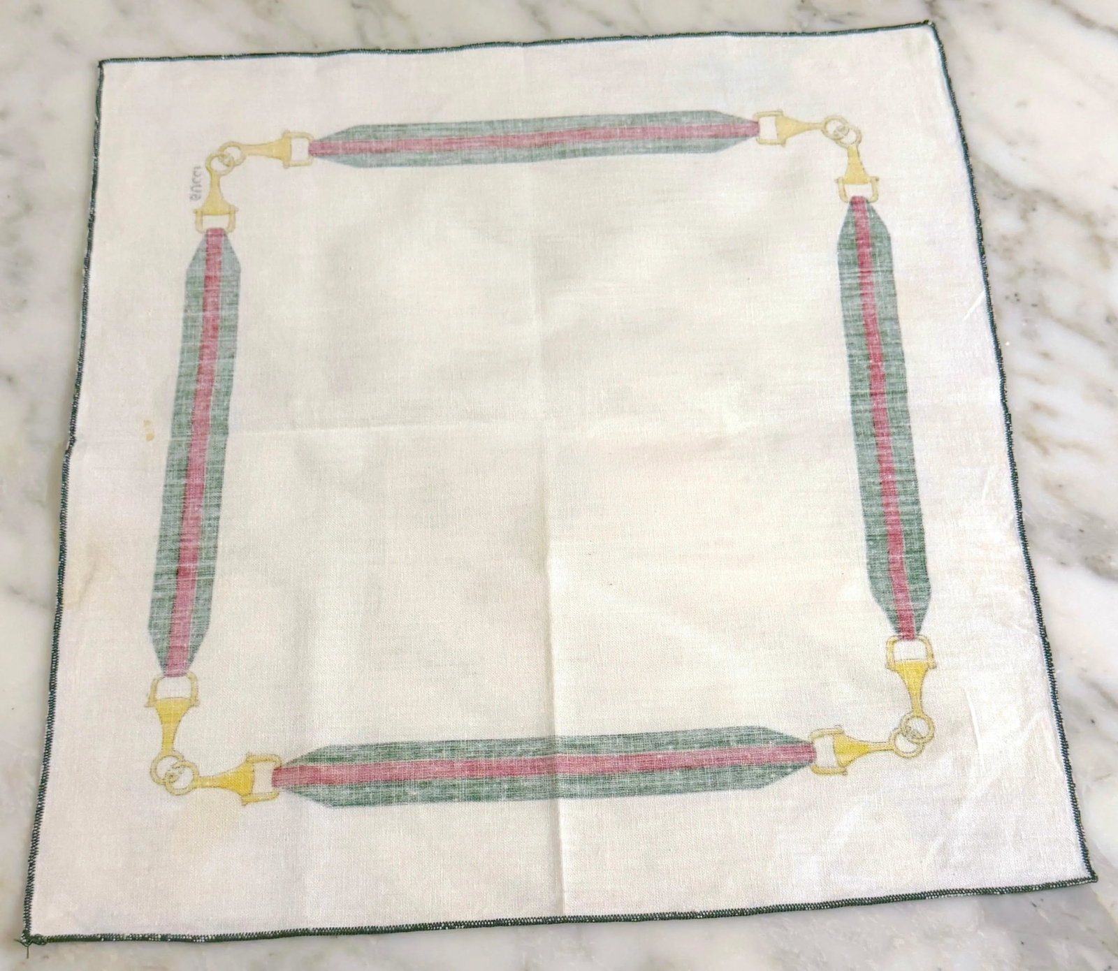 12 Vintage Aldo Gucci Equestrian Napkins with Horsebit Motif, Signed, 1980s - 10